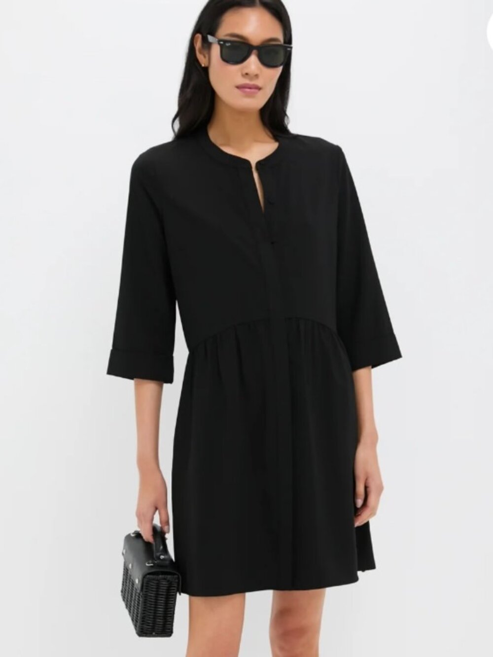 Tuckernuck Black Stretch Crepe Royal Shirt Dress With Pockets Sz L Office Chic